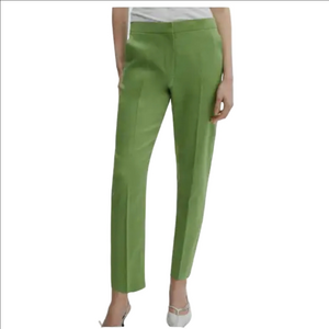 MNG Linen Tailored Pants Flat Front Green Straight Leg Womens Small